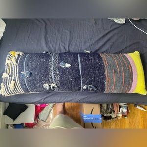 Anthropologie Blue and Yellow Lumbar Pillow almost new